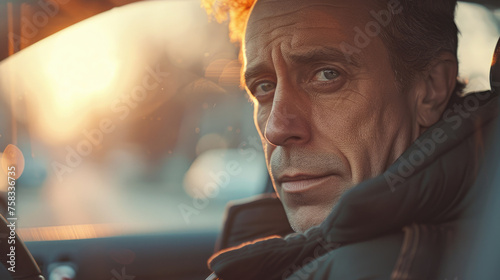 Close up of a person in a car, suitable for transportation concepts