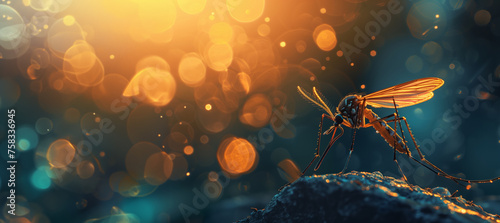 mosquito on a branch at sunset with copy space photo