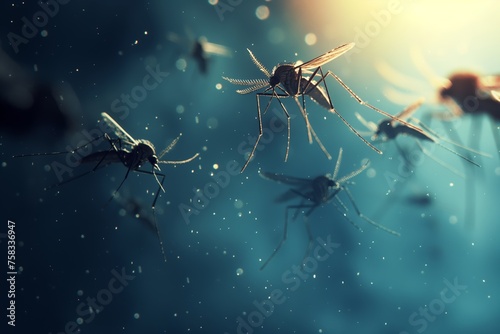 a swarm of mosquitos in the night