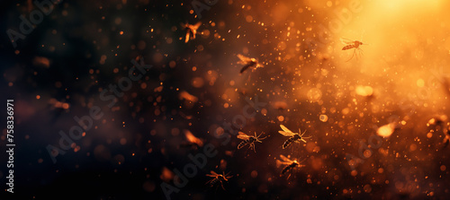 a swarm of insects at sunset photo