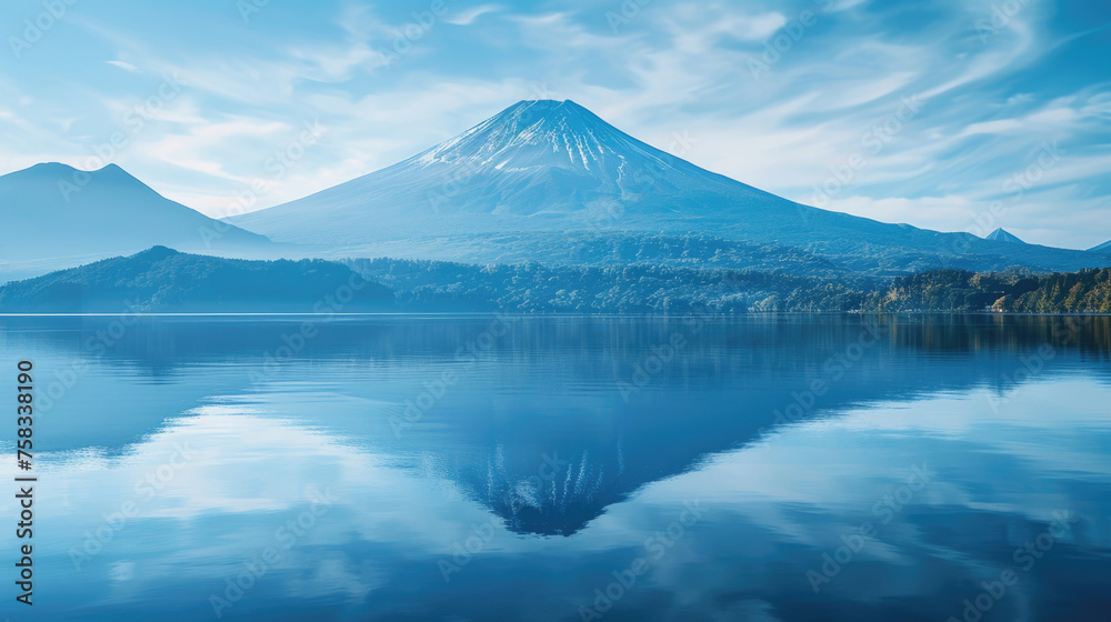 Scenic view of mountain reflected in calm lake. Suitable for travel and nature concepts