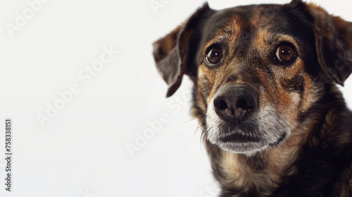 Close up of a dog making eye contact with the camera. Suitable for various pet-related projects