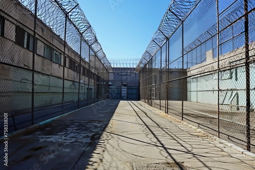 Surrounded by high walls and fortified with razor-wire fences, the prison yard