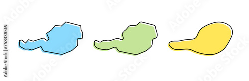 Austria country black outline and colored country silhouettes in three different levels of smoothness. Simplified maps. Vector icons isolated on white background.