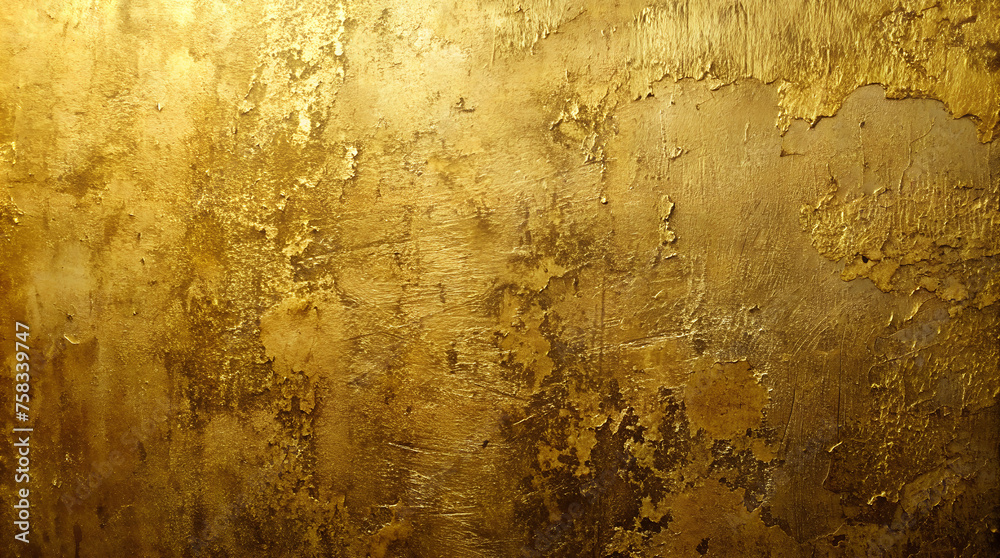 Textured gold surface with a rough, scratches and grain. Iideal for adding a touch of rustic elegance to backgrounds, product mockups, and vintage design projects.