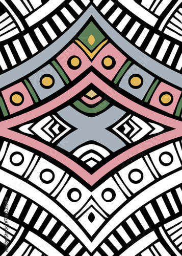 Coloring book for children and adults in the style of handmade, doodling, zentangle, anti-stress. Black and white exotic line drawing. Template in the ethnic style of the peoples of the East, Asia