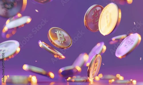 Bitcoin coins flying around