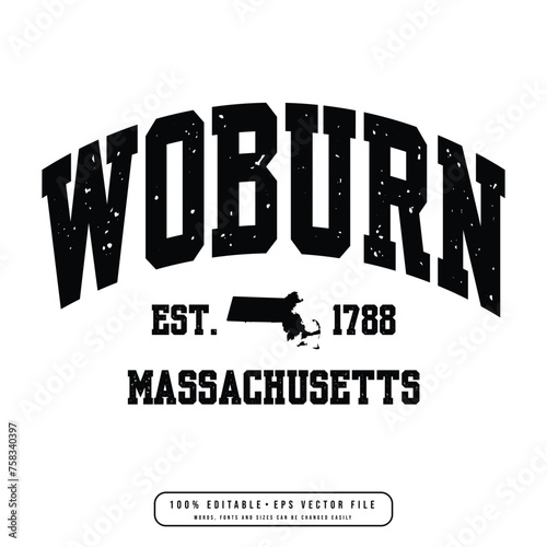 Woburn text effect vector. Editable college t-shirt design printable text effect vector photo