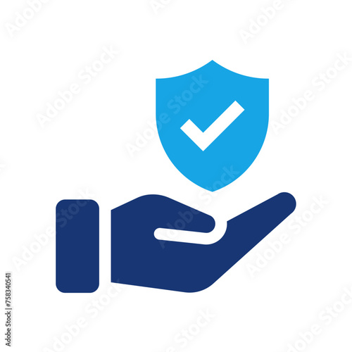 Hand holding shield with check mark icon