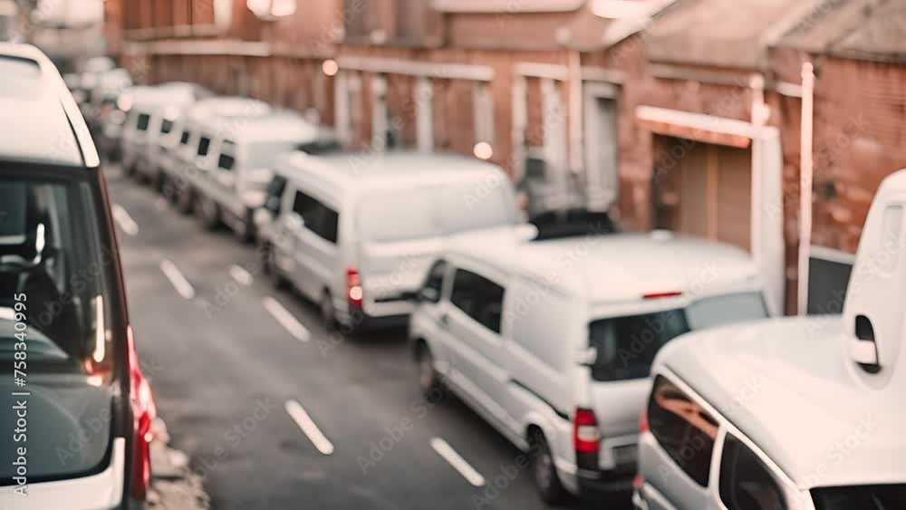 Row of White Vans Parked on Roadside Generative AI Row of White Vans Parked on Roadside Generative AI
