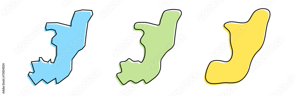 Republic of the Congo country black outline and colored country silhouettes in three different levels of smoothness. Simplified maps. Vector icons isolated on white background. Republic of the Congo country black outline and colored country silhouettes in three different levels of smoothness. Simplified maps. Vector icons isolated on white background.