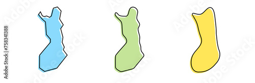 Finland country black outline and colored country silhouettes in three different levels of smoothness. Simplified maps. Vector icons isolated on white background.