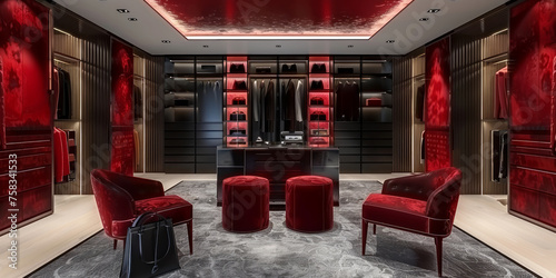cabina armadio maschile  di lusso , elegante e ordinata  photo