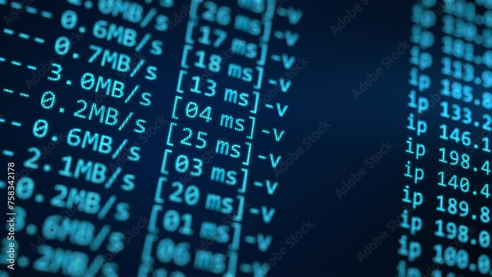 Connection with IP addresses routing. Internet network shell console. Big data. Admin of domain protocol address space. Blockchain and bitcoin nodes. Mining and web 3.0 decentralization concept