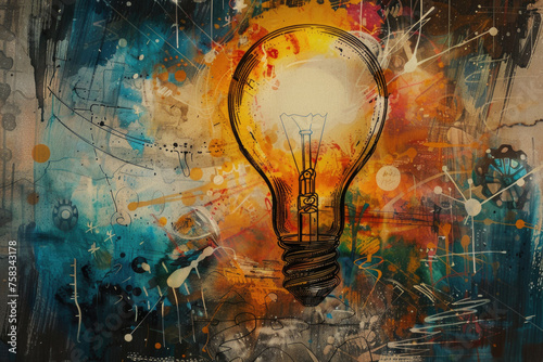 A painting of a light bulb on a wall, suitable for creative concepts