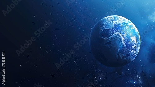 Earth from space, blue planet with vast oceans and clouds, starry sky backdrop