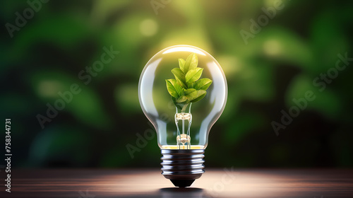 There are green trees inside the light bulb. Light bulbs with green plants inside represent energy saving efficiency.