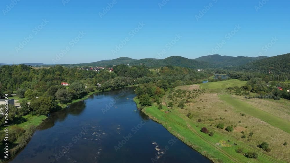 Beautiful Landscape River San Sanok Mountains Bieszczady Aerial View Poland Beautiful Landscape River San Sanok Mountains Bieszczady Aerial View Poland