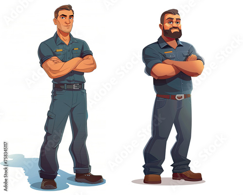 Set of Mechanic Standing Arms Crossed Against , isometric model​ cartoon​ on white background