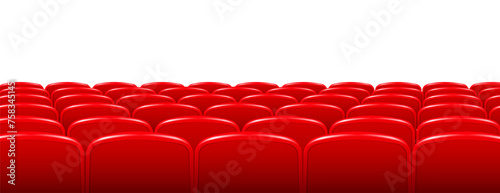 Movie theater hall with seat rows for audience and cinema projector. Vector