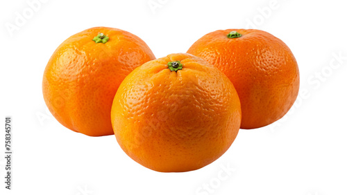 Three ripe oranges isolated on a transparent background.