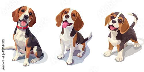 Set of Happy beagle dog cartoon​ isolated on white background.