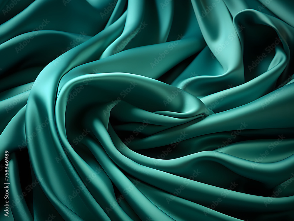 Green satin draped material Green satin draped material