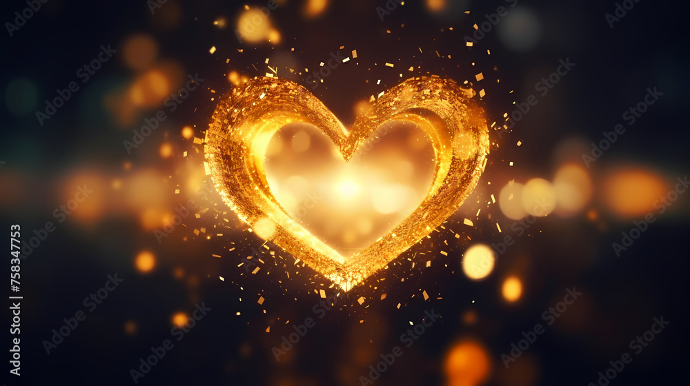 Luxurious golden heart made of gold glitter and particles on dark background Luxurious golden heart made of gold glitter and particles on dark background