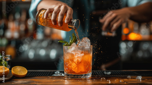hermoso Cocktail en barra de bar photo
