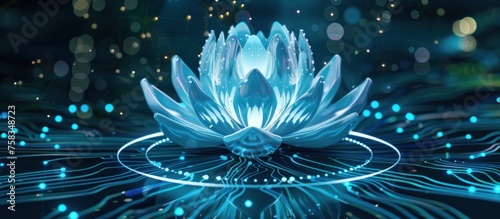Futuristic blooming neon lotus flower