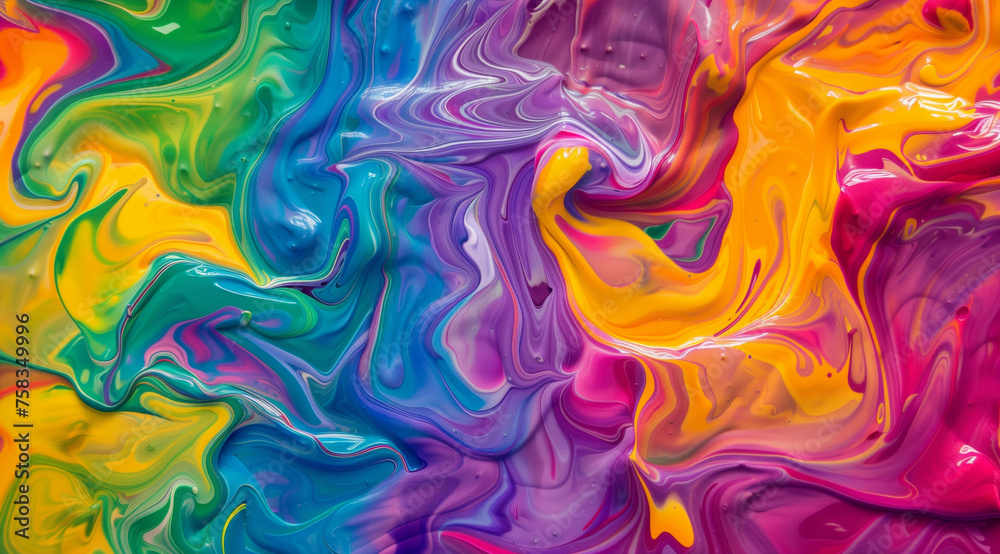 abstract of swirling liquid paints, showcasing a kaleidoscope of vibrant colors