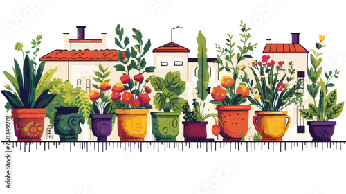 A balcony garden with colorful flowers herbs and ve