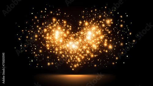 Glittery golden heart on black background with copy space