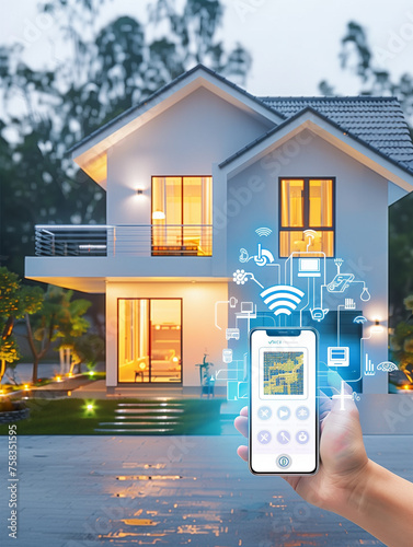 A Photo Of A Solar-Powered Smart Home With Integrated Technology Controlling Energy Efficiency And Reducing Carbon Footprint