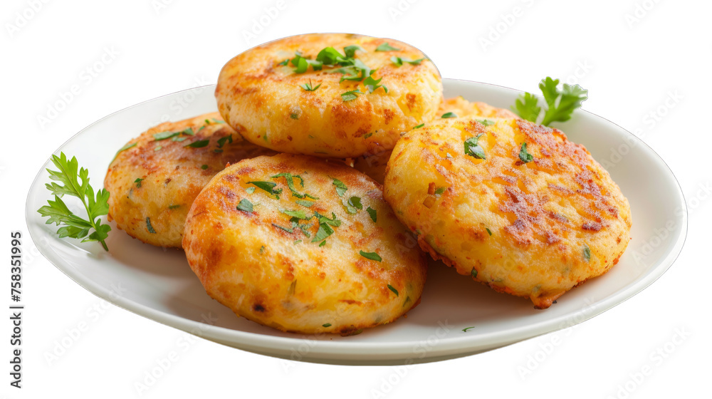 Aloo Tikki on a plate isolated on transparent png background. Generative ai Aloo Tikki on a plate isolated on transparent png background. Generative ai