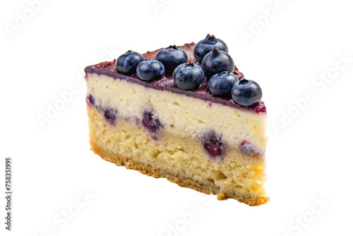 Blueberry cheesecake isolated on transparent background. Slice of blueberry cake.
