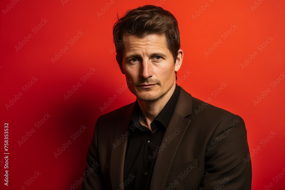 Portrait of a handsome man in a suit on a red background. Portrait of a handsome man in a suit on a red background.