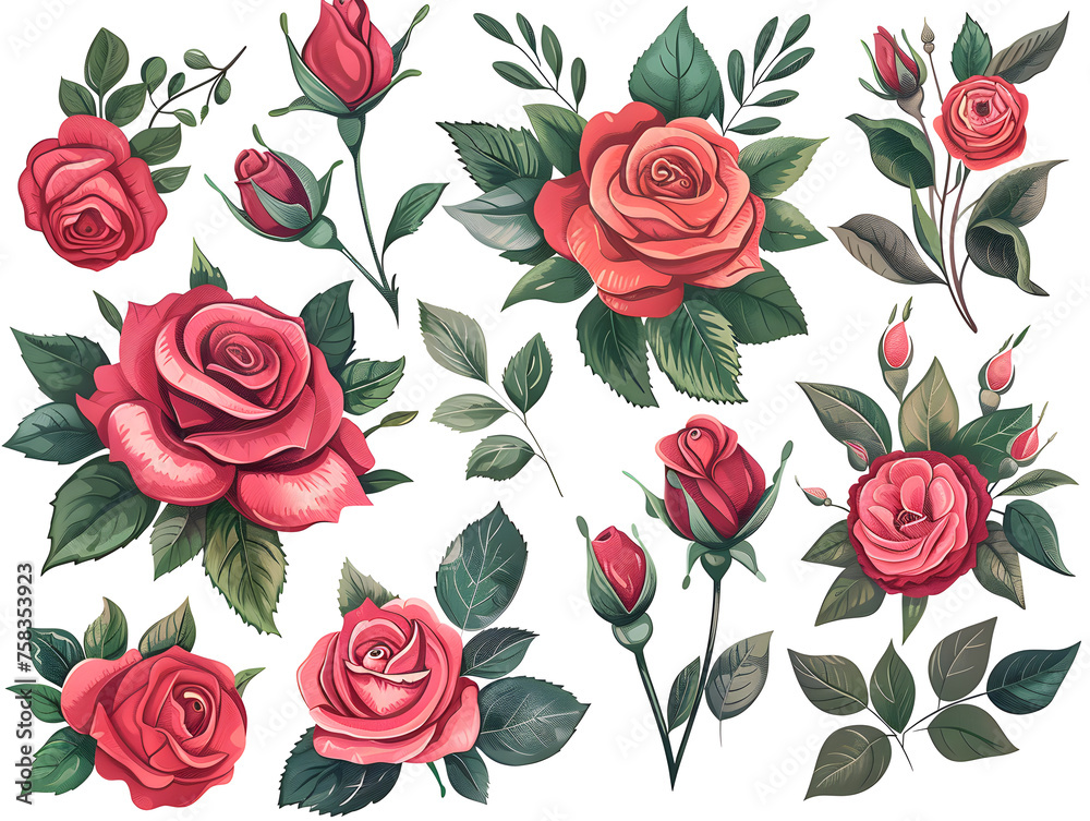 Roses bouquets clipart set on white background for crafts, cards, invitations, and art projects. Roses bouquets clipart set on white background for crafts, cards, invitations, and art projects.