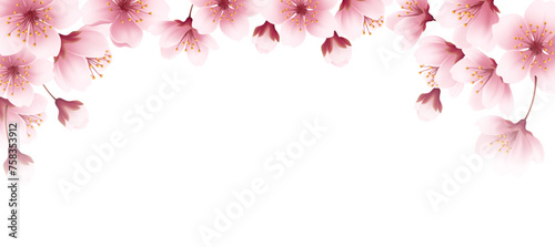 Floral Spring Cherry Flowers Blossom Border. Realistic banner with pink blossom background on soft light background for wallpaper design