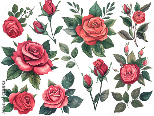 Roses bouquets clipart set on white background for crafts, cards, invitations, and art projects. © NE97