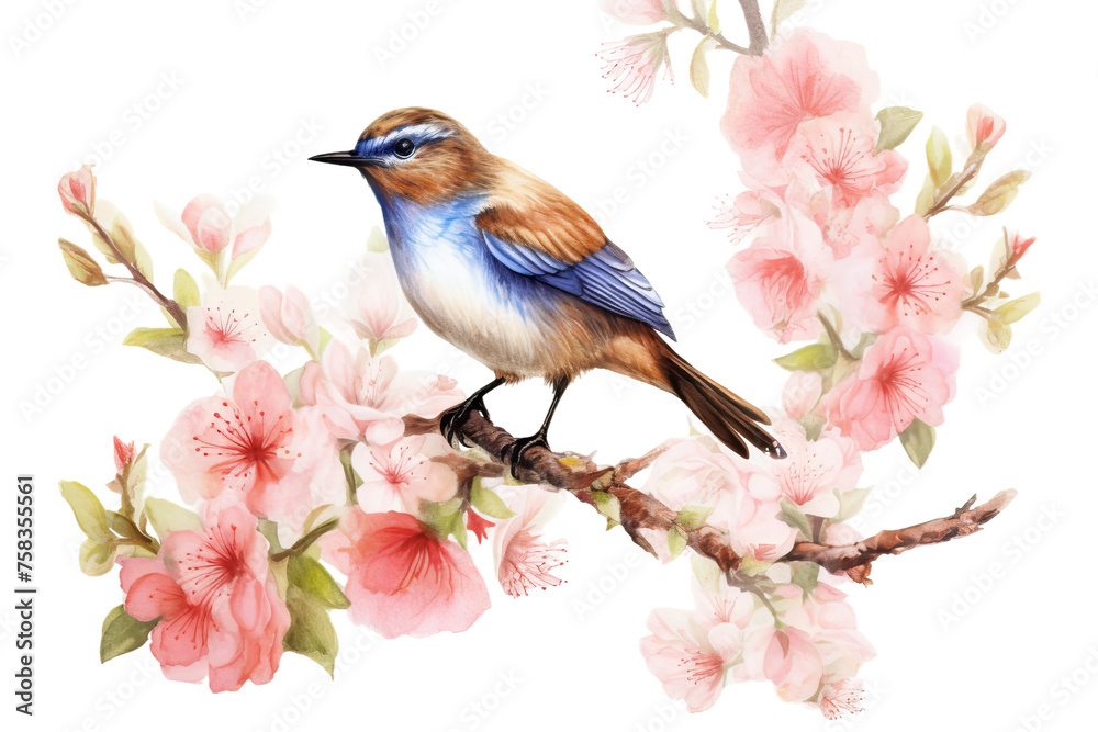 drawn bird white background blossom isolated hand branch floral blooming apple apple watercolor watercolor spring composition watercolor illustration illustration drawn bird white background blossom isolated hand branch floral blooming apple apple watercolor watercolor spring composition watercolor illustration illustration