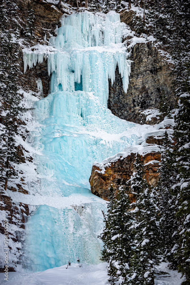 Frozen waterfall at the end of Lake Louise Canadian Winter Landscape Frozen waterfall at the end of Lake Louise Canadian Winter Landscape