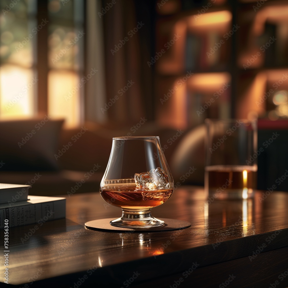 A whiskey alcoholic beverage sit on the table shines in its simplicity A whiskey alcoholic beverage sit on the table shines in its simplicity