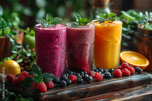 Wallpaper Mural A vibrant and refreshing herbs and fruits juice in a clear glass, surrounded by fresh herbs and fruits, symbolizing a health food concept and healthy eating lifestyle Torontodigital.ca