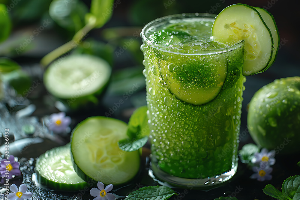 A vibrant and refreshing herbs and fruits juice in a clear glass, surrounded by fresh herbs and fruits, symbolizing a health food concept and healthy eating lifestyle A vibrant and refreshing herbs and fruits juice in a clear glass, surrounded by fresh herbs and fruits, symbolizing a health food concept and healthy eating lifestyle