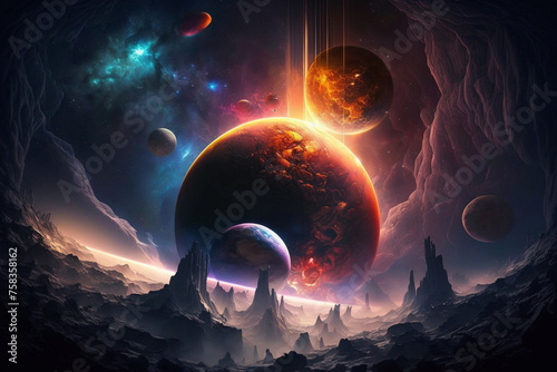 pattern with planets and stars background created using generative AI tools