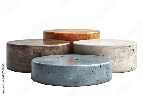 Set of round marble podiums isolated on transparent background