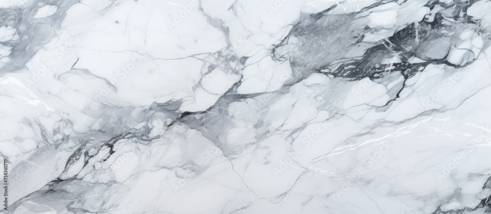A close up of a white marble texture resembling snowcovered slopes in a freezing winter landscape, with tiny twigs, cumulus clouds, and ice cap formations