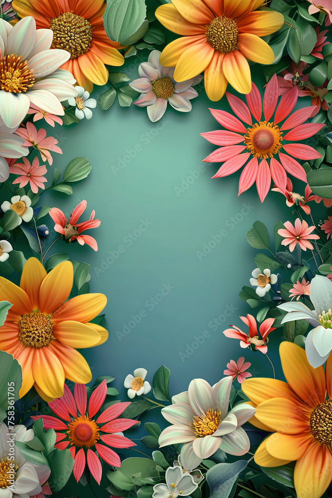 blank center with colorful flowers around the edges for text and poster blank center with colorful flowers around the edges for text and poster
