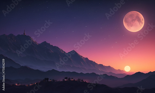 Sky night stars and moon  islamic night sunset